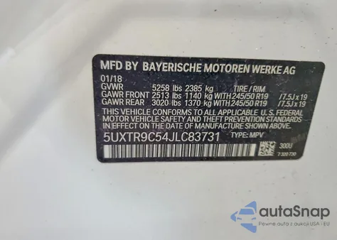 2018 BMW X3 xDrive30I z USA, uszkodzony, nr VIN 5UXTR9C54JLC83731